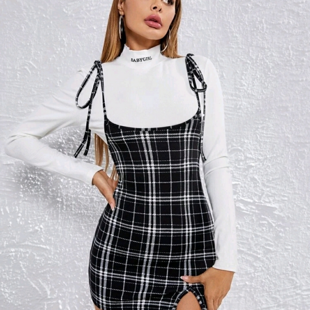 SHEIN PLAID BLACK DRESS